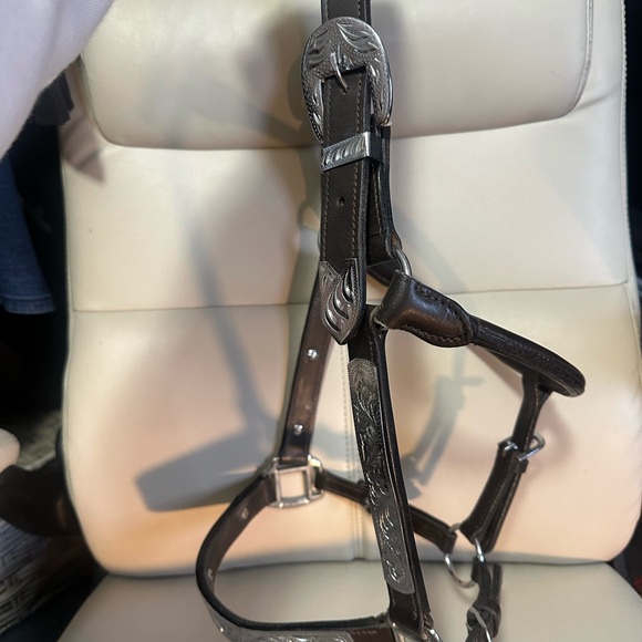 Brown Leather Horse show halter with Silver Accents - Picture 3 of 3